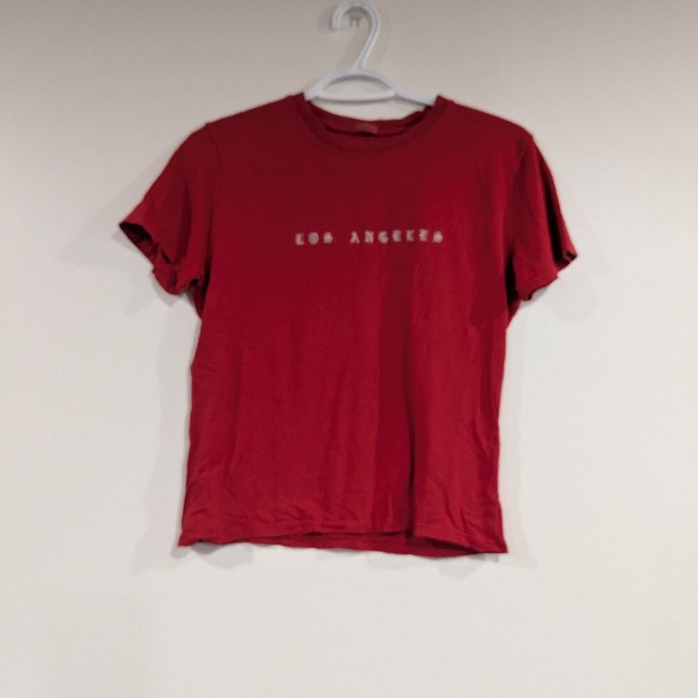 John Galt Los Angeles Embroidered Cropped Tee Red White One Size